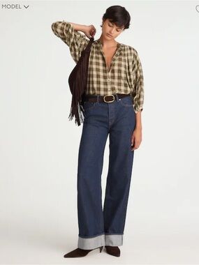 NWT Madewell Low Slung Baggy Jeans Dark Wash Denim Size 27 Wide Leg Cuffed